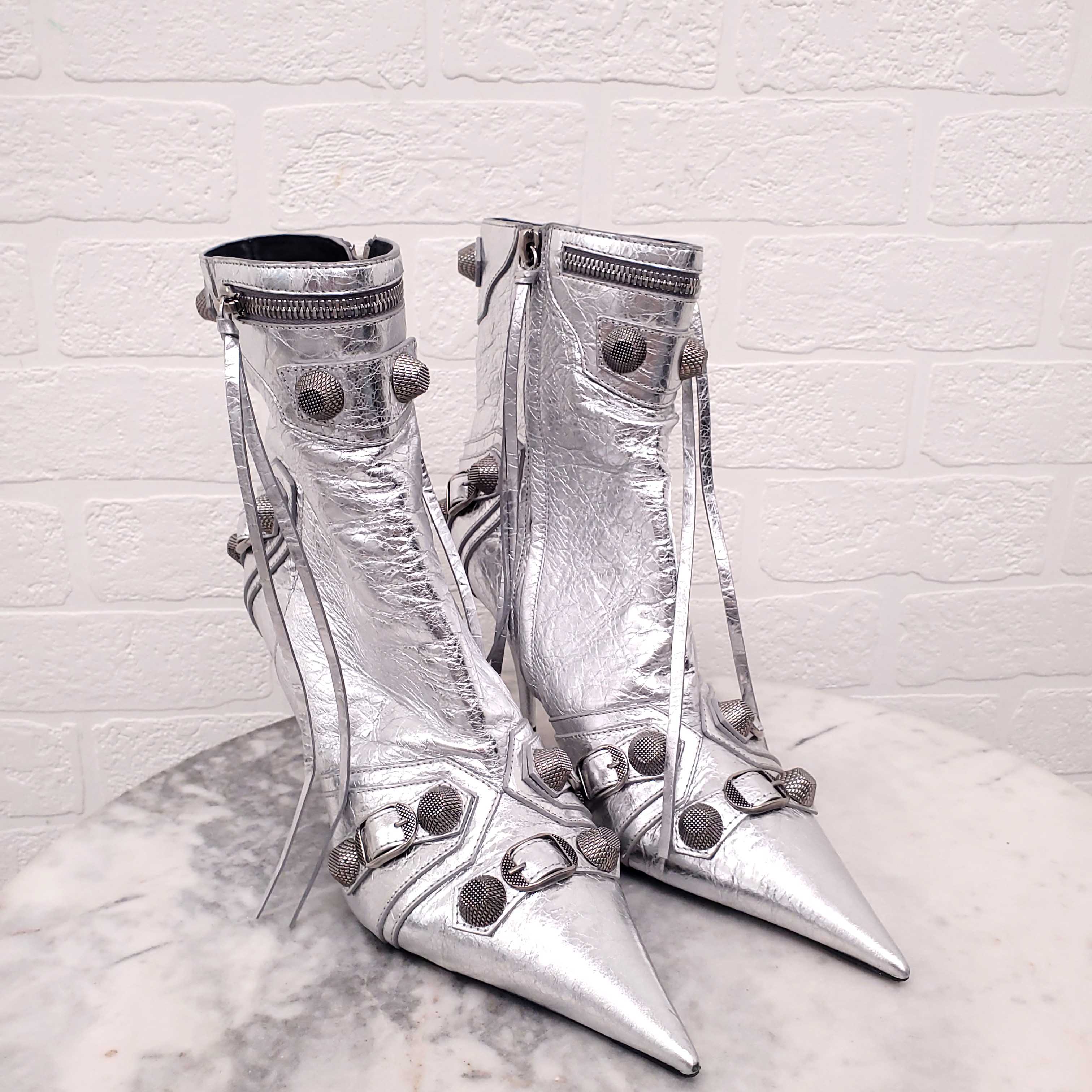 BALENCIAGA SILVER STUDDED BOOTS - SIZE 38.5