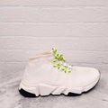 BALENCIAGA WHITE AND NEON YELLOW LACE UP 'SPEED' SNEAKERS - SIZE 40