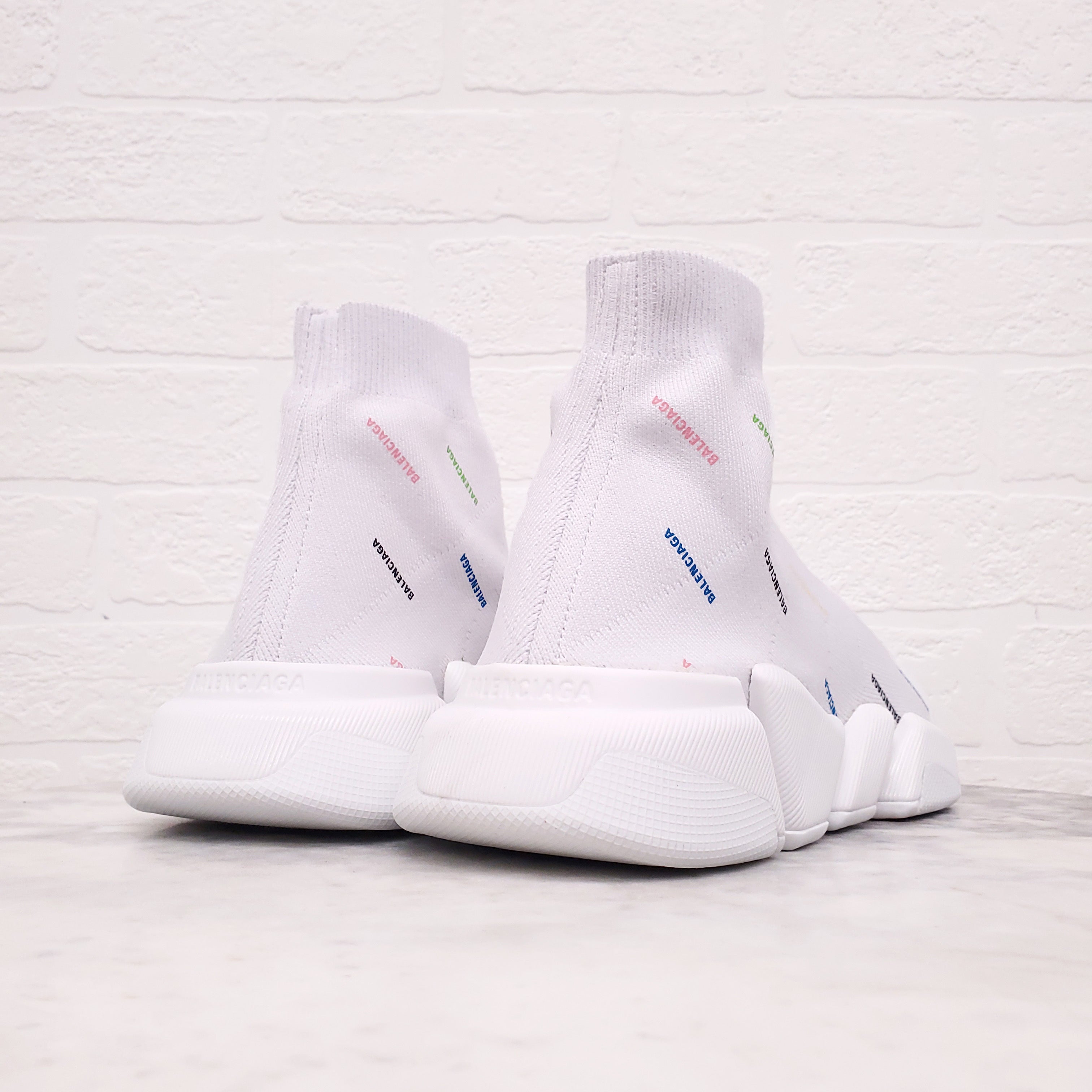 BALENCIAGA WHITE RAINBOW LOGO SOCK SNEAKERS - SIZE 40