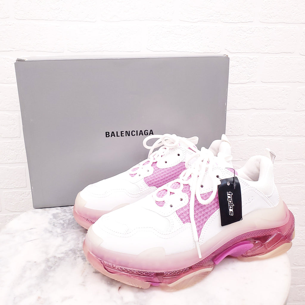 BALENCIAGA WHITE/PINK FLUO CLEAR SOLE SNEAKERS - SIZE 41