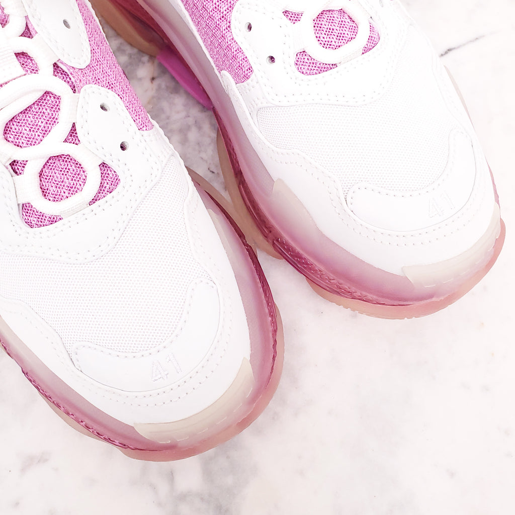 BALENCIAGA WHITE/PINK FLUO CLEAR SOLE SNEAKERS - SIZE 41