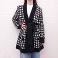 BALMAIN BLACK AND WHITE HOUNDSTOOTH CARDIGAN WITH BELT - SIZE 40