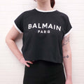 BALMAIN BLACK AND WHITE LOGO T-SHIRT - SIZE XS
