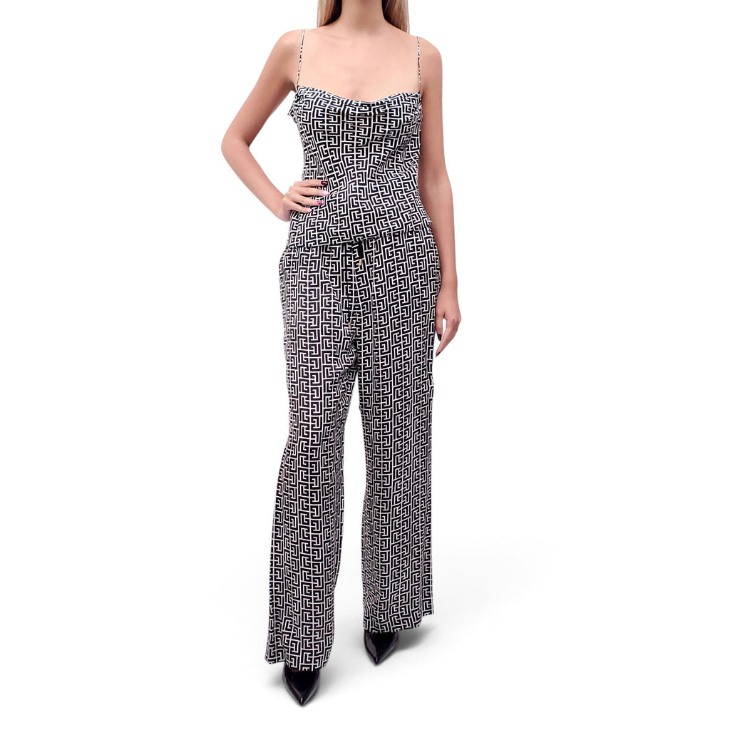 BALMAIN BLACK AND WHITE PATTERNED TANK TOP AND TROUSERS SET - SIZE 38