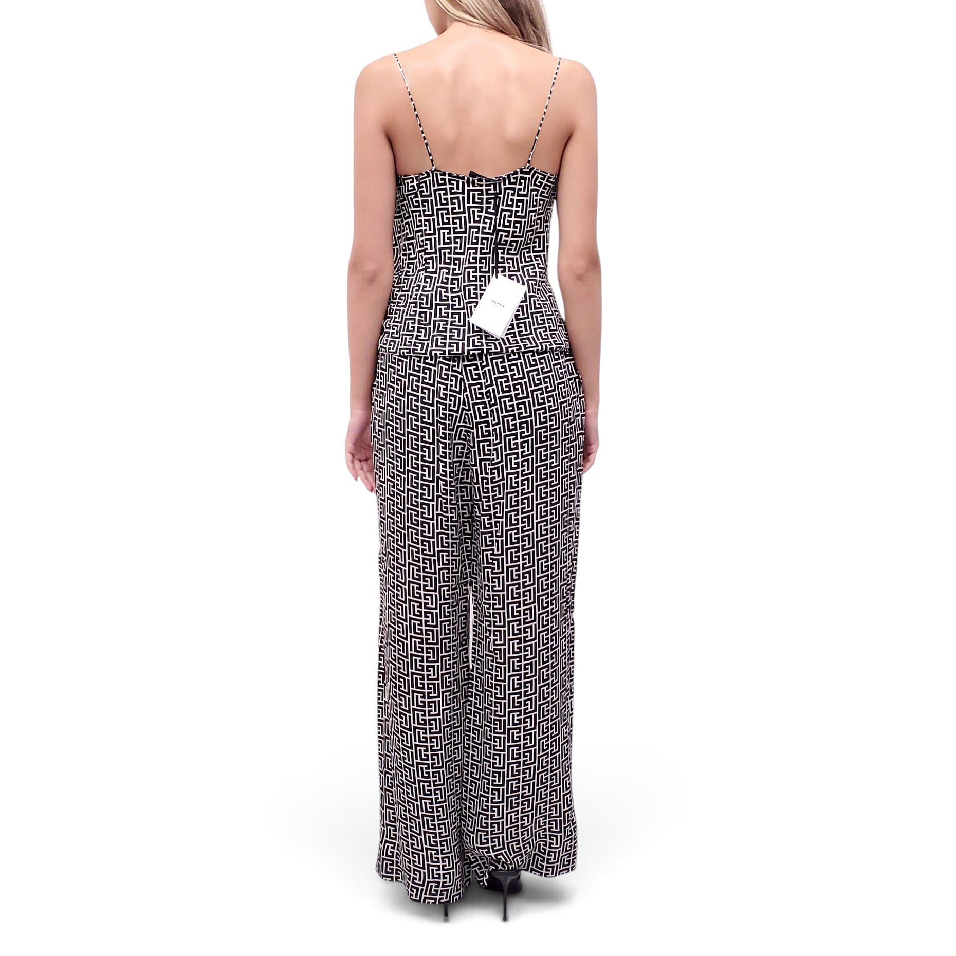 BALMAIN BLACK AND WHITE PATTERNED TANK TOP AND TROUSERS SET - SIZE 38