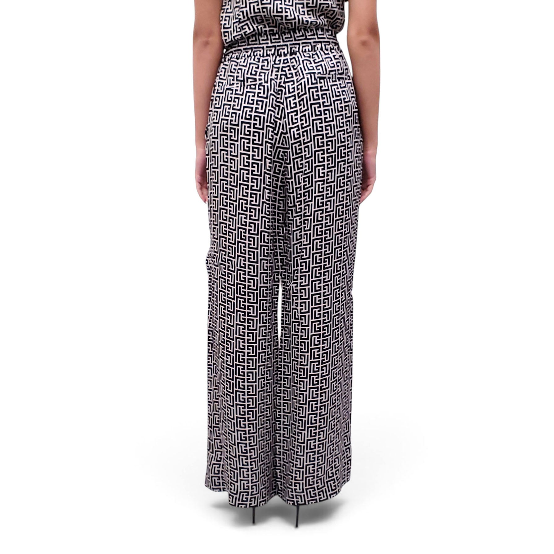 BALMAIN BLACK AND WHITE PATTERNED TANK TOP AND TROUSERS SET - SIZE 38