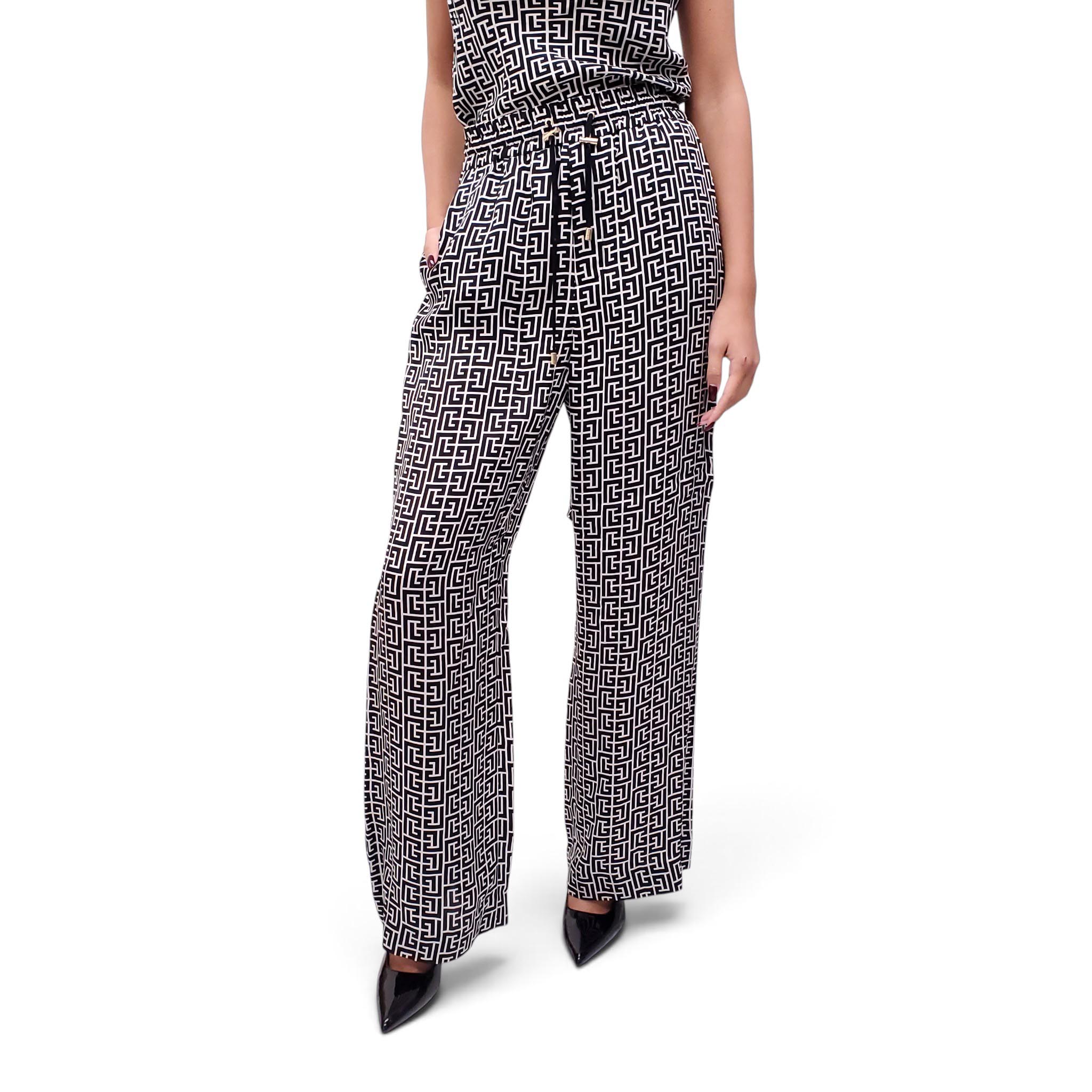 BALMAIN BLACK AND WHITE PATTERNED TANK TOP AND TROUSERS SET - SIZE 38
