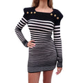 BALMAIN BLACK AND WHITE STRIPED SAILOR-STYLE KNIT DRESS - SIZE 36