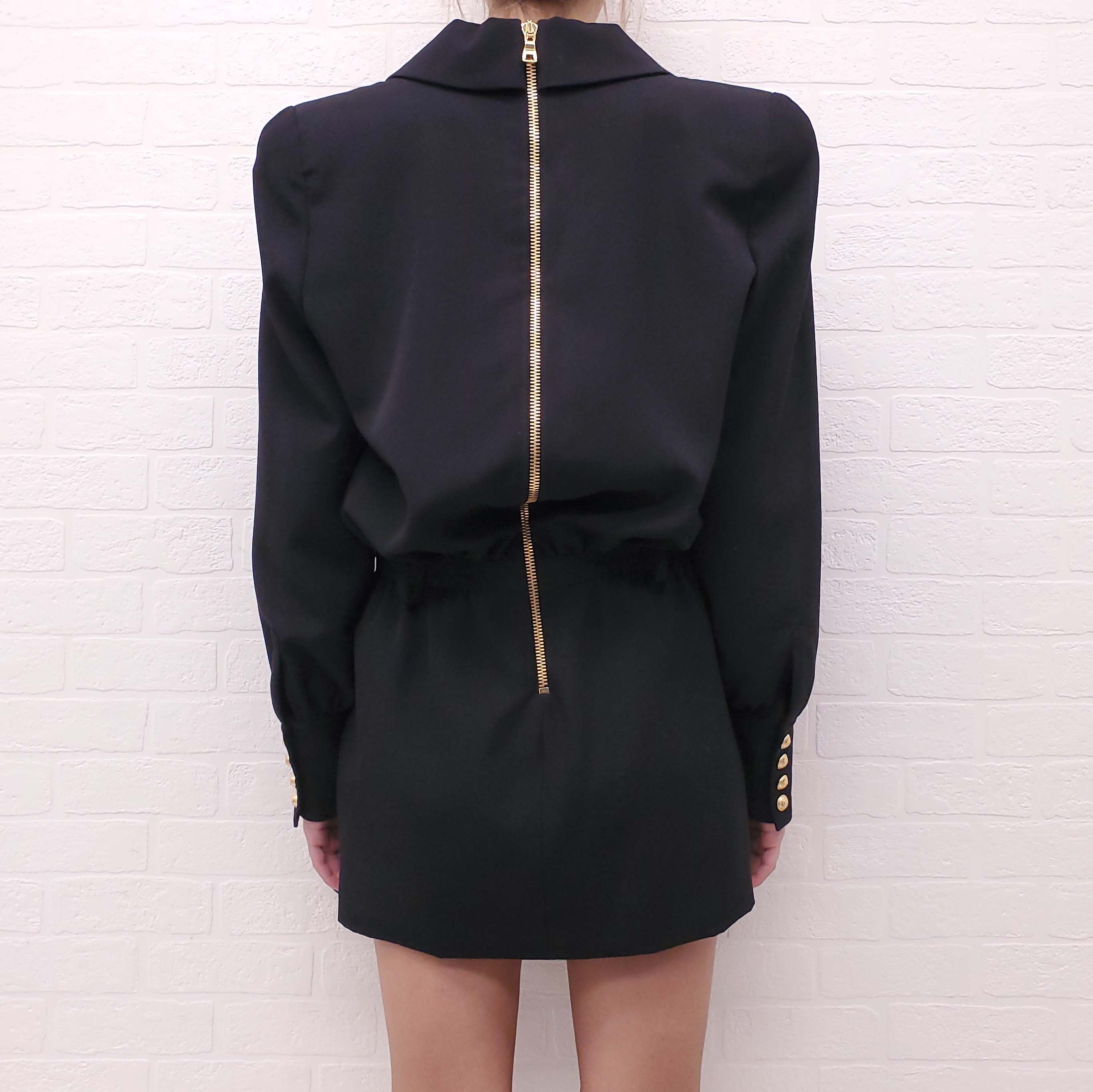 BALMAIN BLACK BLAZER DRESS WITH GOLD LOGO BUTTONS - SIZE 34