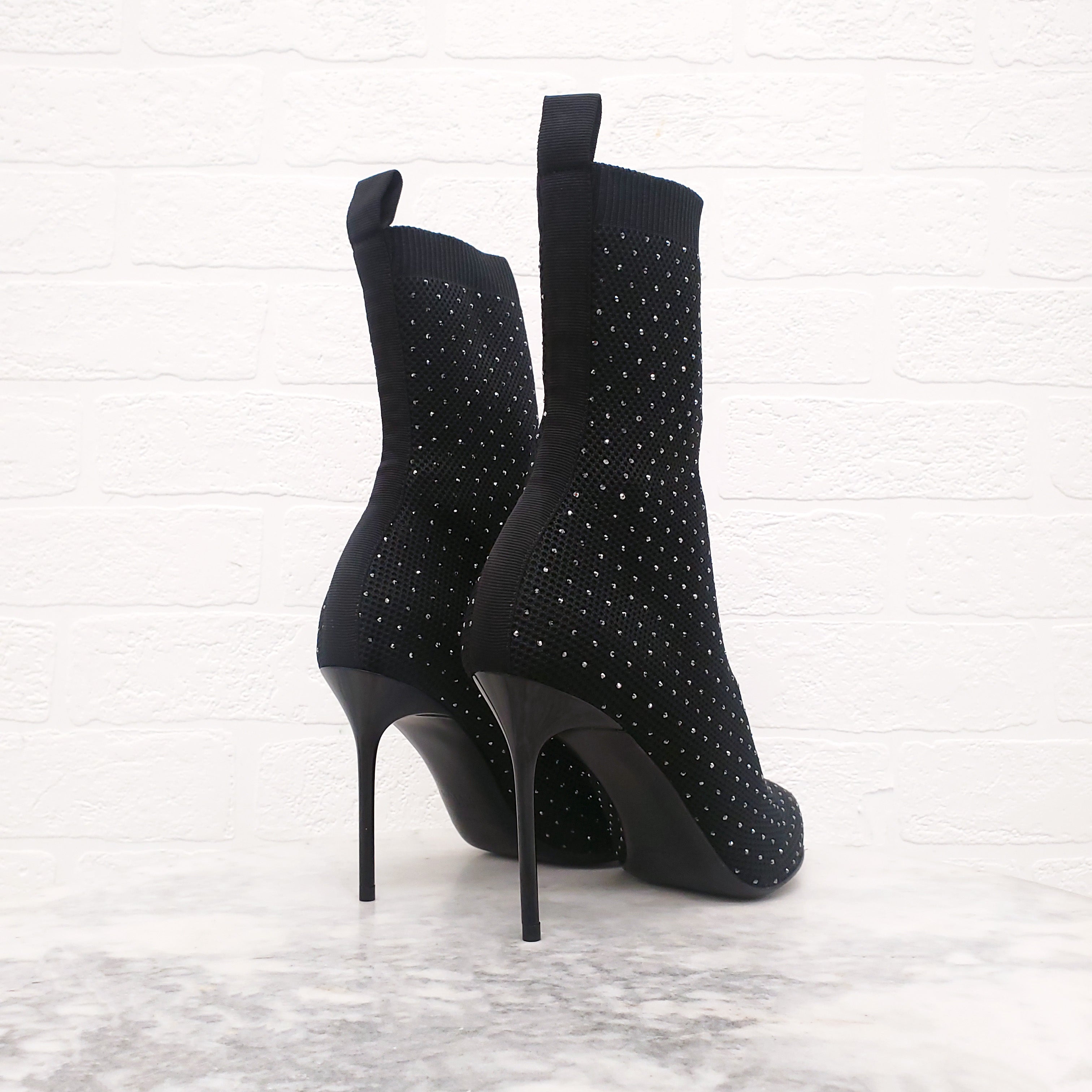 BALMAIN BLACK CRYSTAL STUDDED BOOTS - SIZE 36