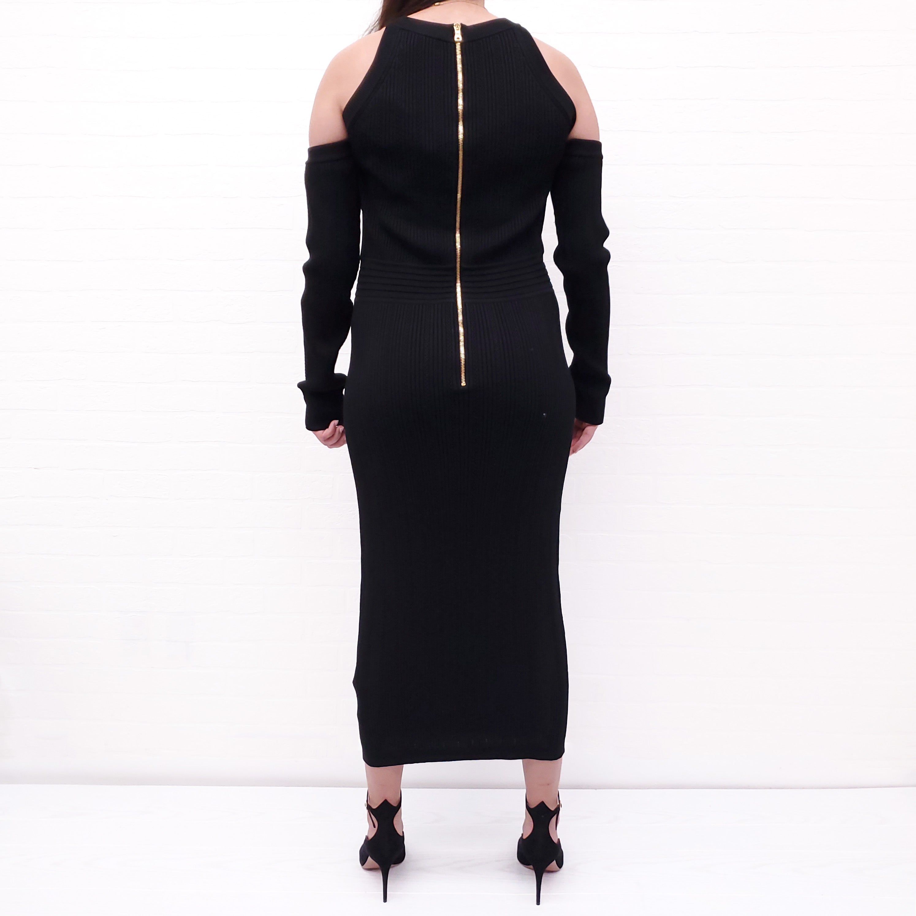 BALMAIN BLACK DRESS WITH GOLD BUTTONS - SIZE 50