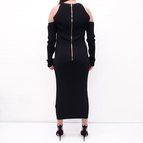 BALMAIN BLACK DRESS WITH GOLD BUTTONS - SIZE 50
