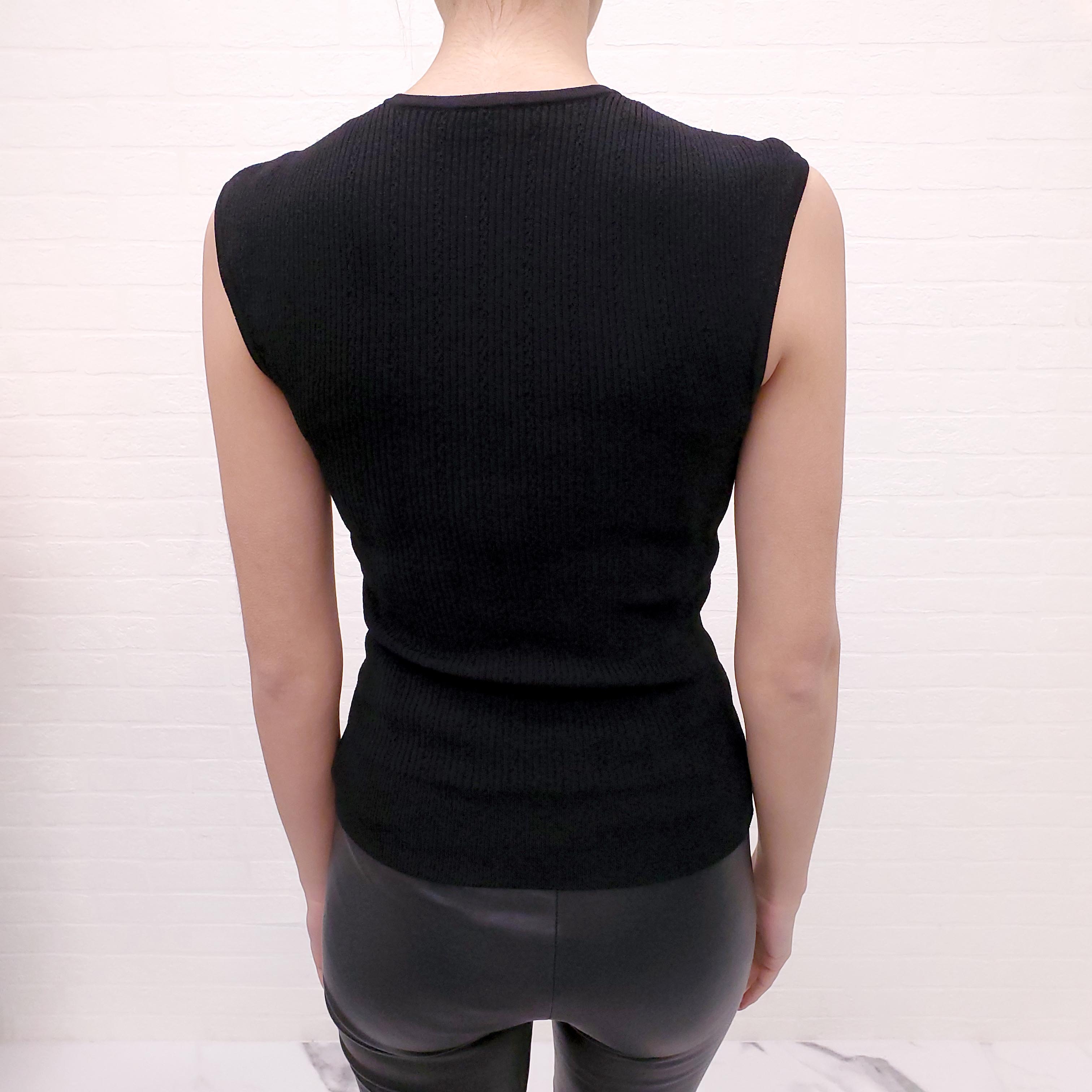 BALMAIN BLACK KNIT TOP WITH GOLD BUTTONS - SIZE 36