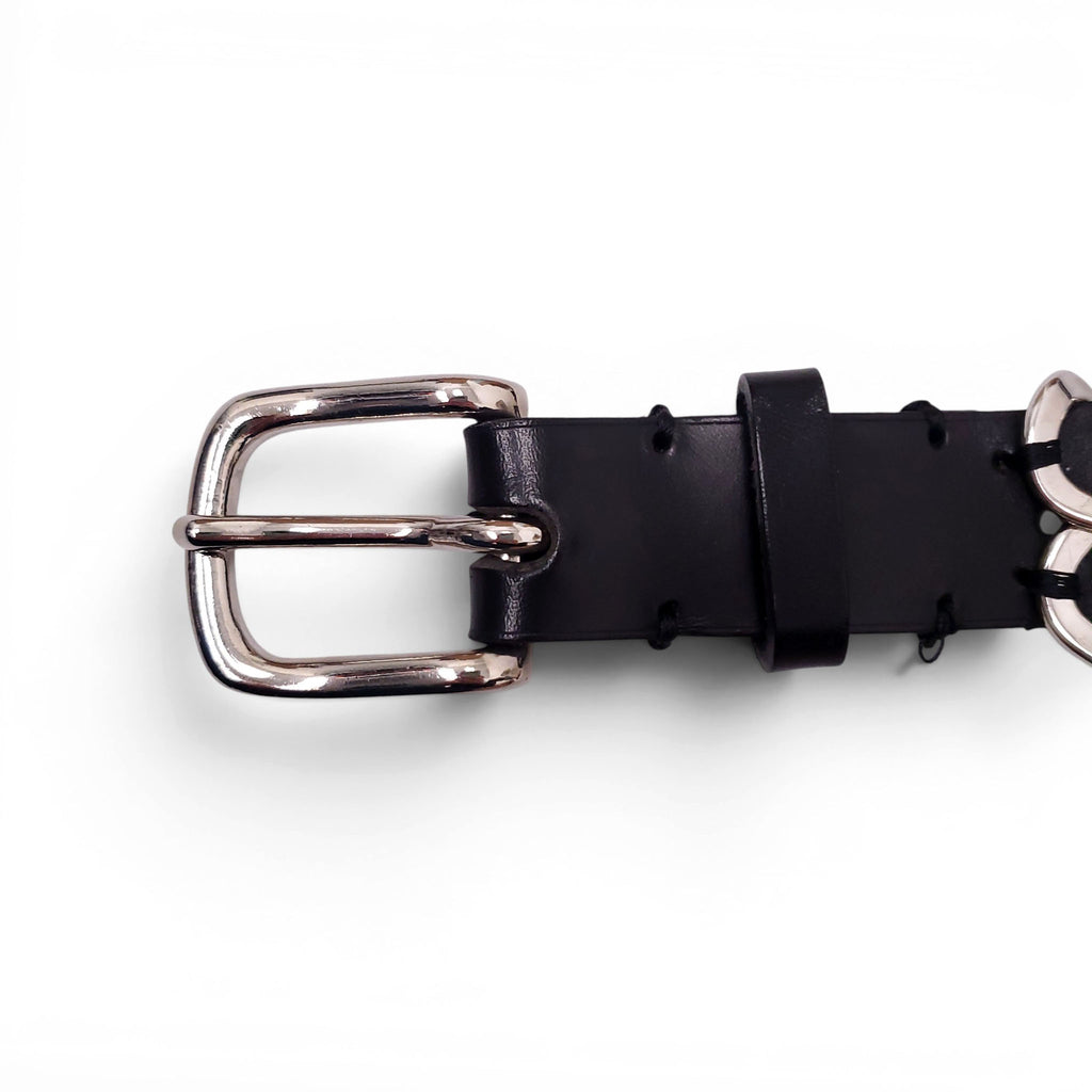 BALMAIN BLACK LEATHER CHAIN LINK BELT - SIZE 80