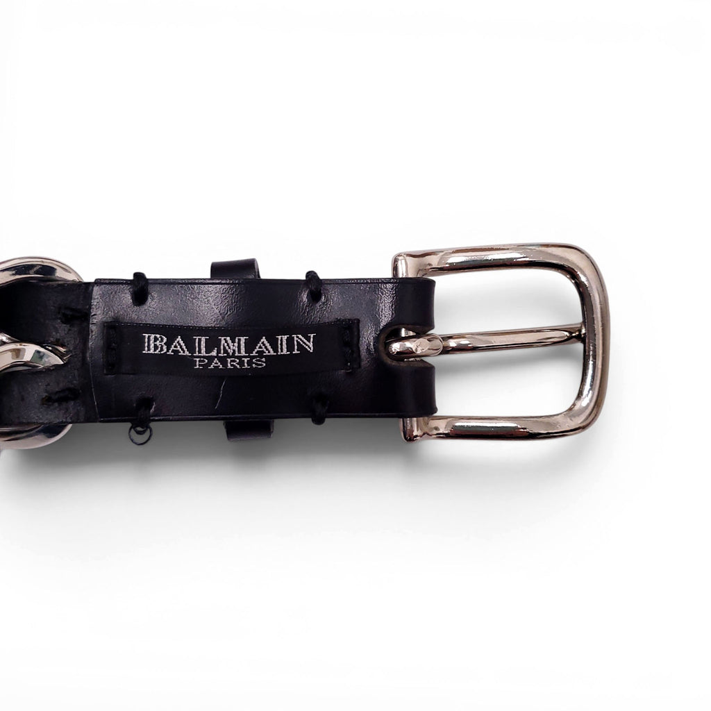 BALMAIN BLACK LEATHER CHAIN LINK BELT - SIZE 80