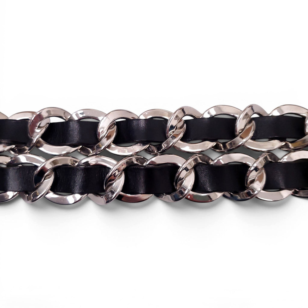 BALMAIN BLACK LEATHER CHAIN LINK BELT - SIZE 80