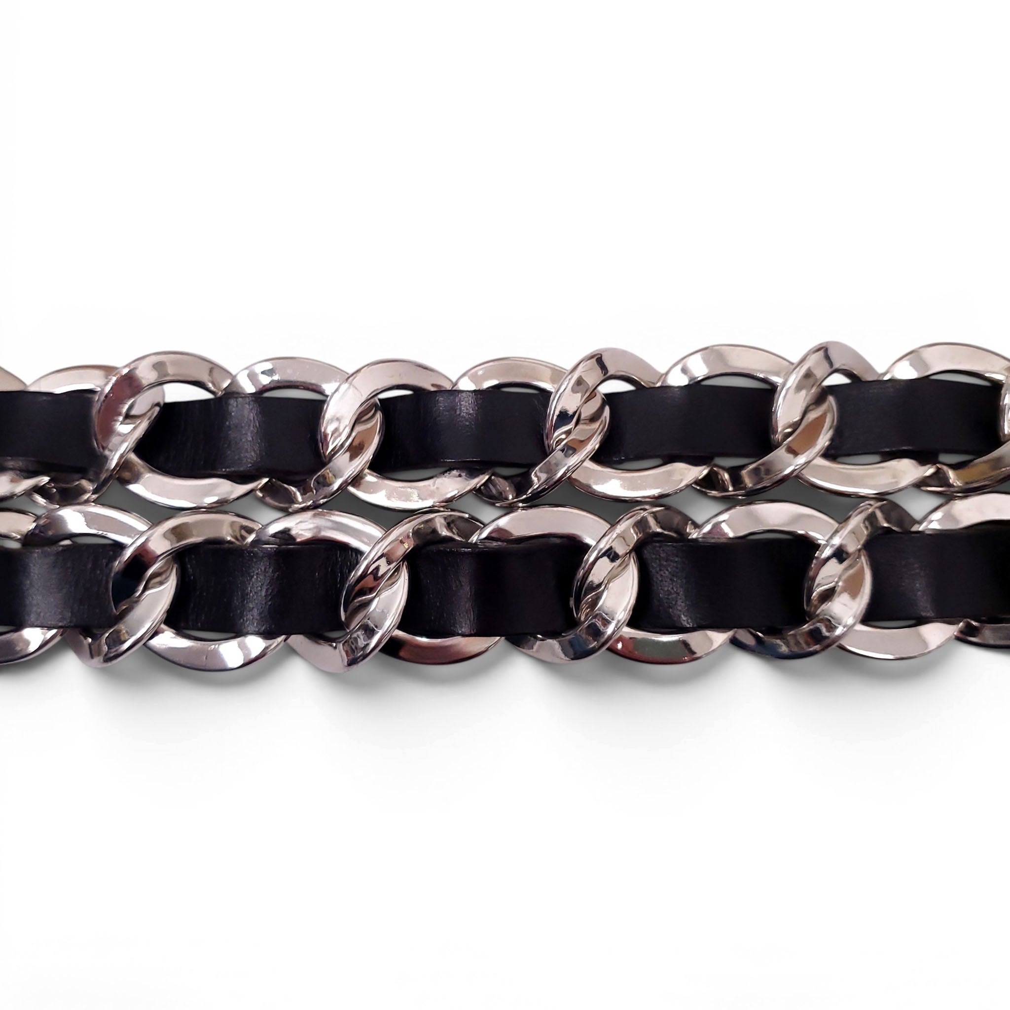 BALMAIN BLACK LEATHER CHAIN LINK BELT - SIZE 80