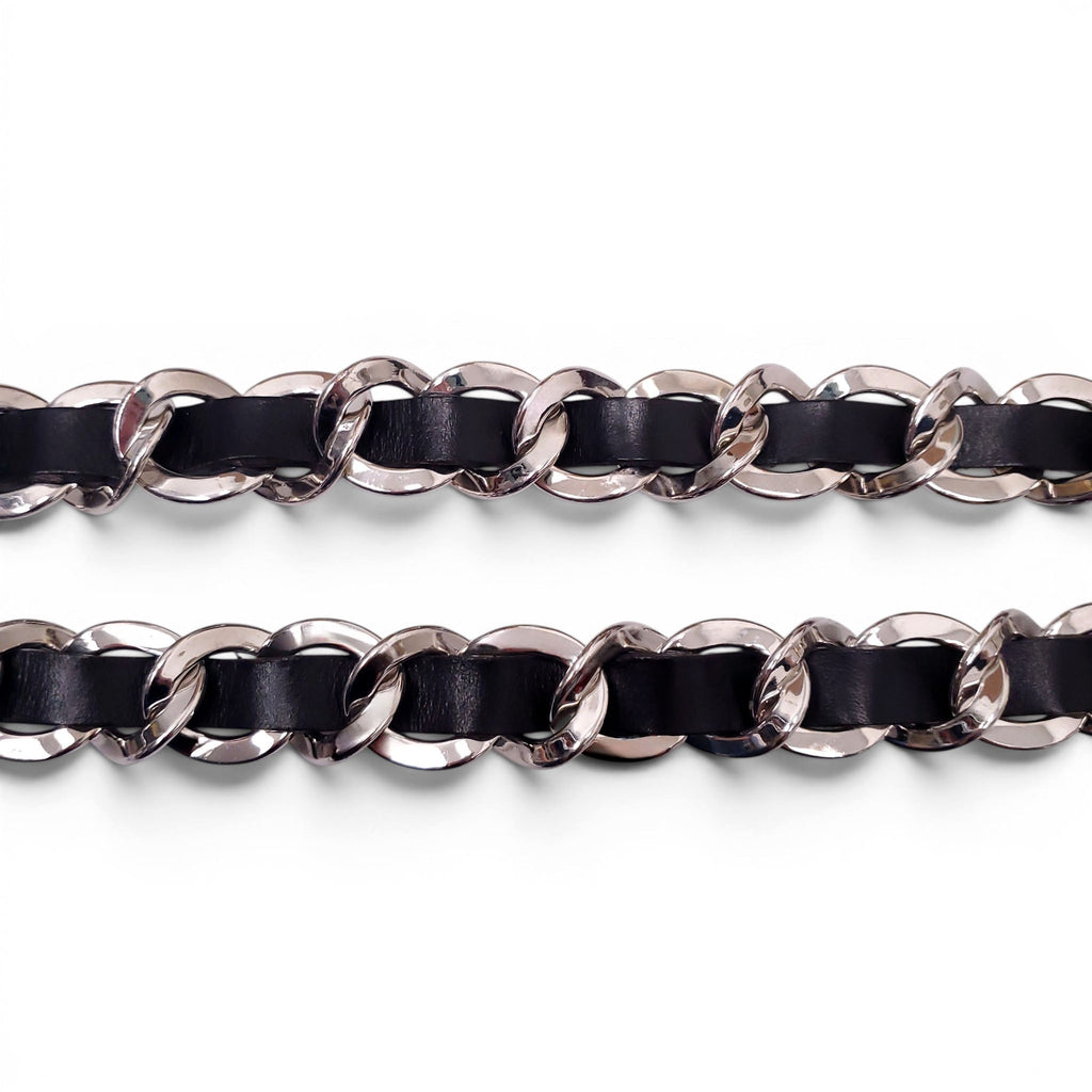 BALMAIN BLACK LEATHER CHAIN LINK BELT - SIZE 80