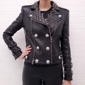 BALMAIN BLACK LEATHER JACKET WITH STUD DETAILS - SIZE 36