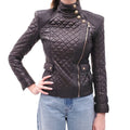 BALMAIN BLACK LEATHER QUILTED JACKET - SIZE 38