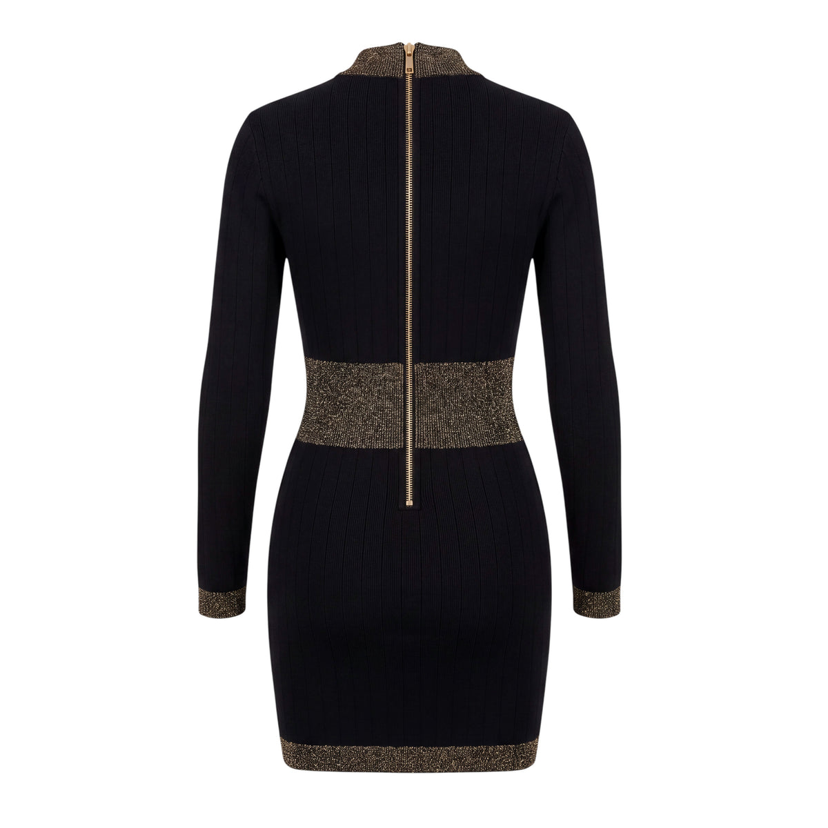 BALMAIN BLACK LONG SLEEVE DRESS WITH GOLD BUTTONS - SIZE 40