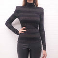BALMAIN BLACK METALLIC STRIPE SWEATER WITH GOLD BUTTONS - SIZE 34