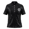 BALMAIN BLACK SEQUIN SHORT SLEEVE POLO WITH CRYSTAL LOGO - SIZE 36