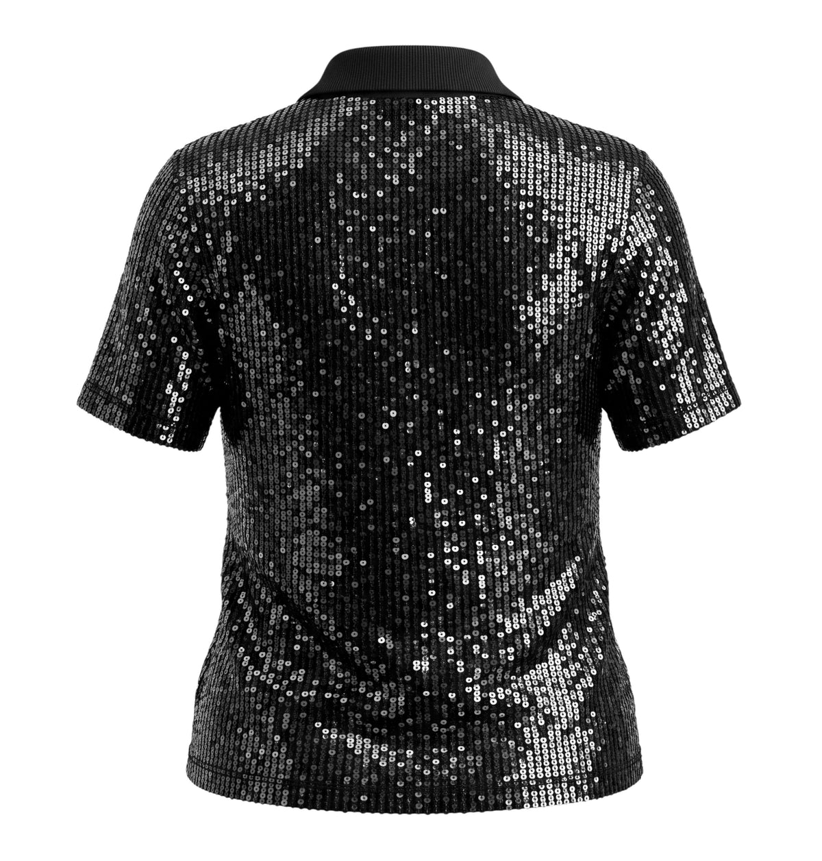 BALMAIN BLACK SEQUIN SHORT SLEEVE POLO WITH CRYSTAL LOGO - SIZE 36
