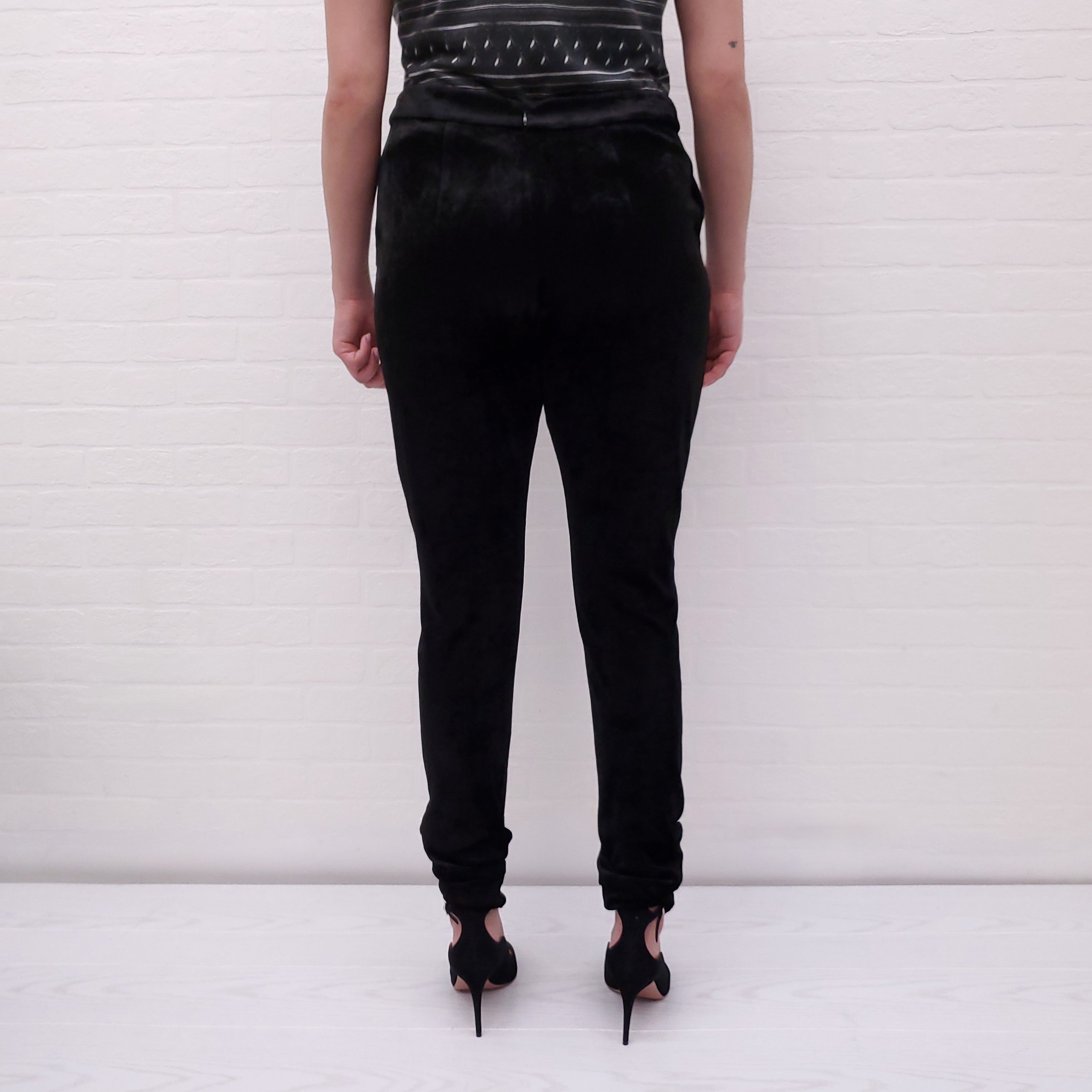 BALMAIN BLACK VELVET TROUSERS WITH LOGO BUTTONS - SIZE 44