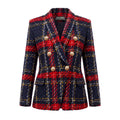 BALMAIN BLUE AND RED PLAID TWEED BLAZER  - SIZE 42