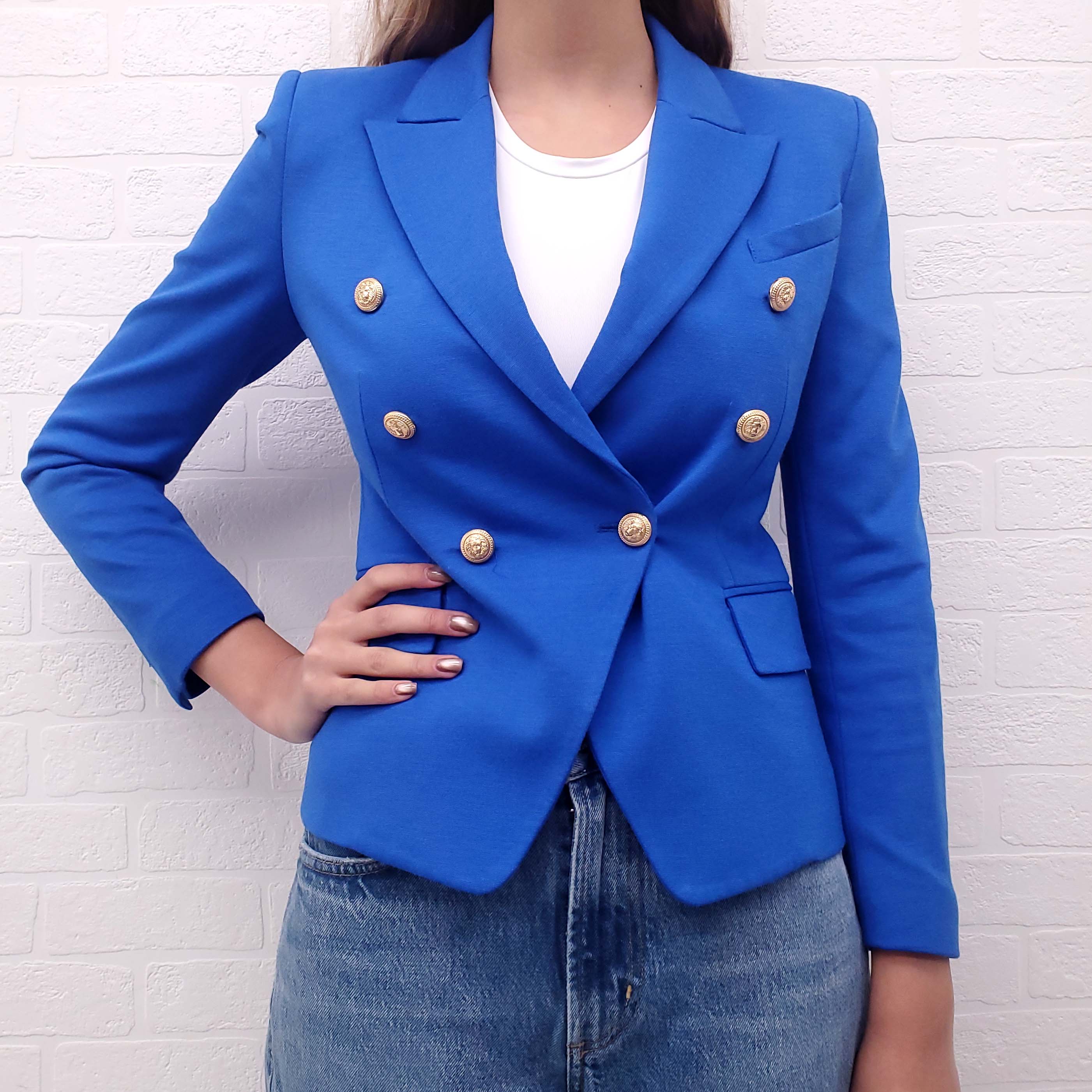 BALMAIN BLUE BLAZER WITH GOLD LOGO BUTTONS - SIZE 12Y/XXS WOMENS