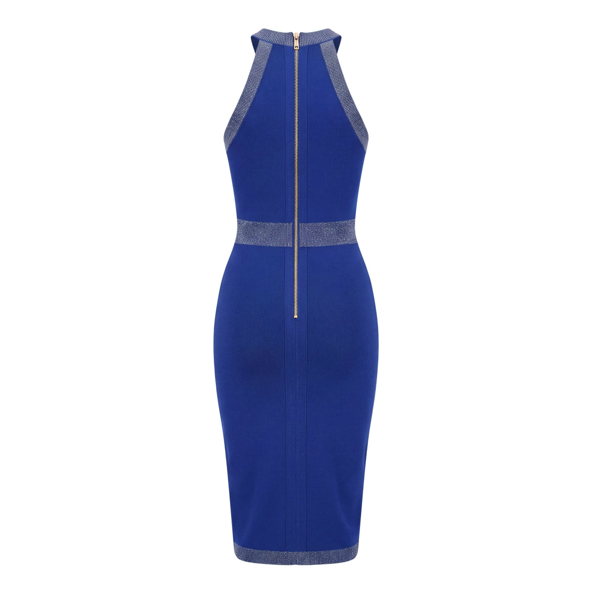 BALMAIN BLUE KNIT MAXI DRESS SLEEVELESS WITH GOLD BUTTONS - SIZE 40
