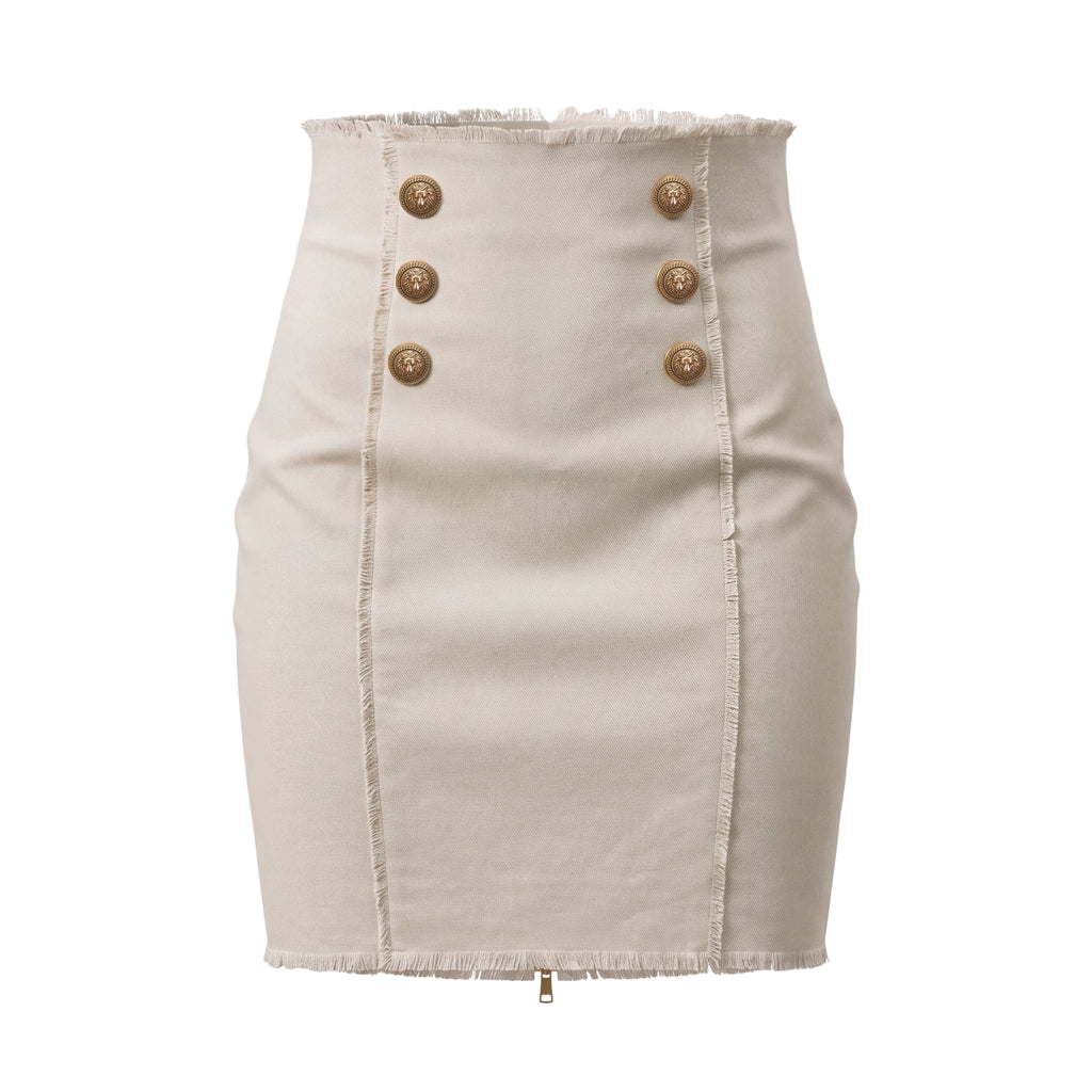 BALMAIN CREAM DENIM SKIRT WITH LOGO - SIZE 42