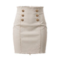 BALMAIN CREAM DENIM SKIRT WITH LOGO - SIZE 42