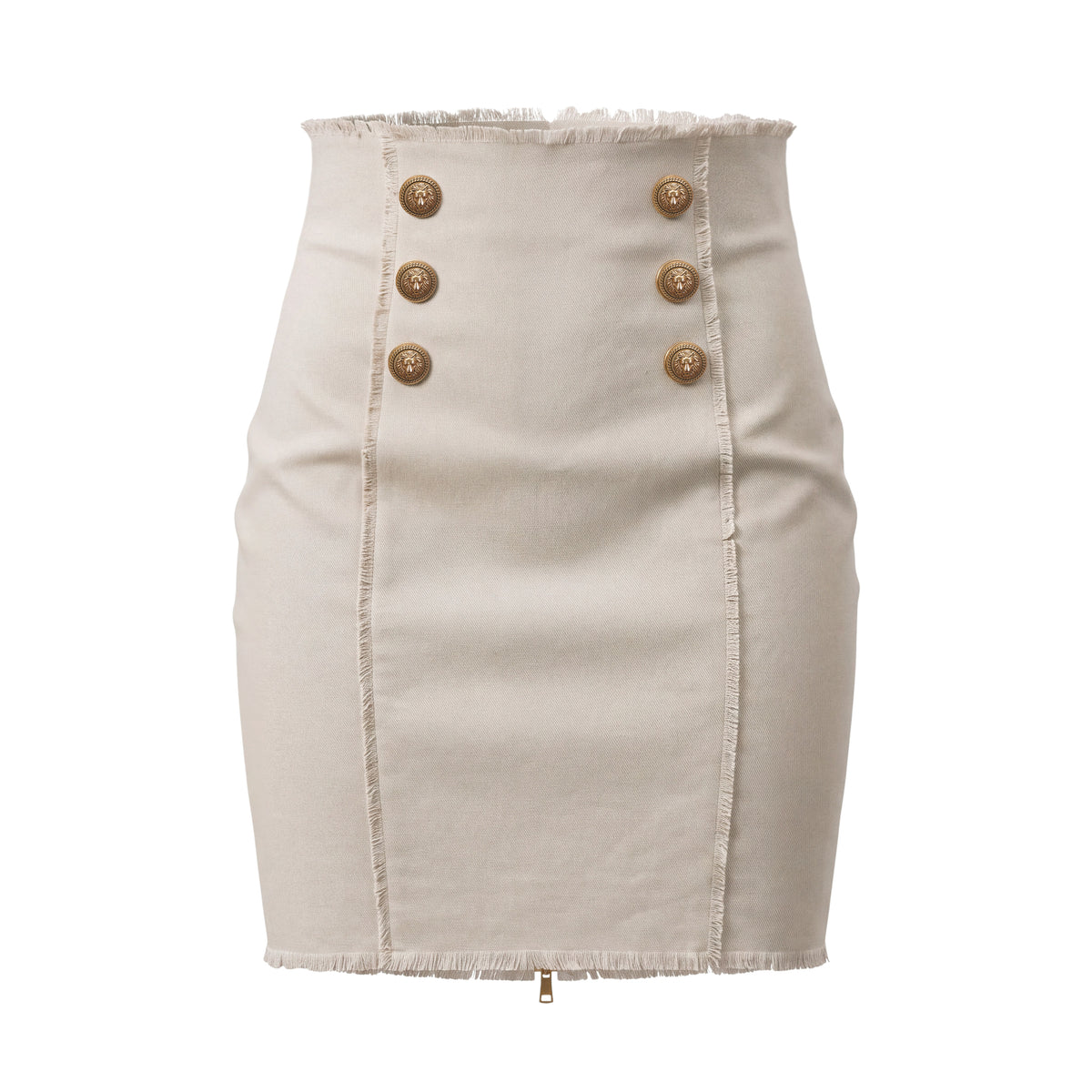 BALMAIN CREAM DENIM SKIRT WITH LOGO - SIZE 42