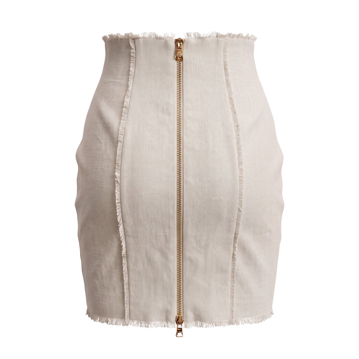 BALMAIN CREAM DENIM SKIRT WITH LOGO - SIZE 42