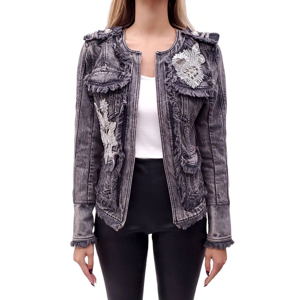 BALMAIN CRYSTAL DENIM JACKET - SIZE 38