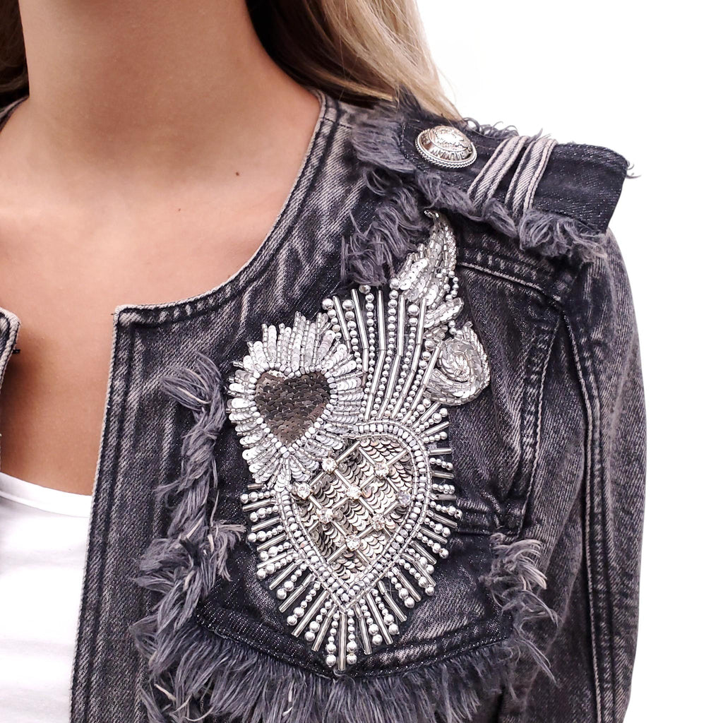 BALMAIN CRYSTAL DENIM JACKET - SIZE 38