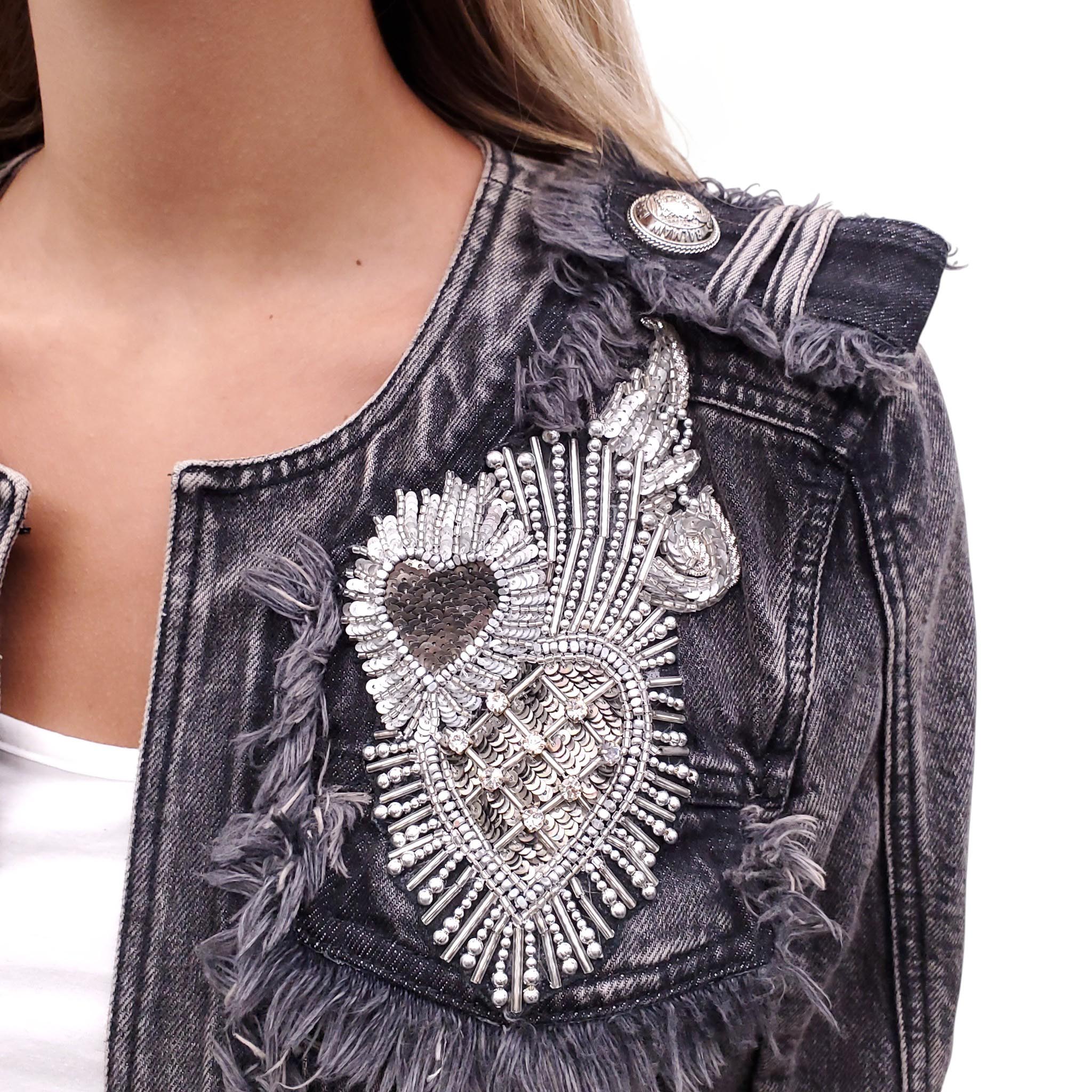 BALMAIN CRYSTAL DENIM JACKET - SIZE 38