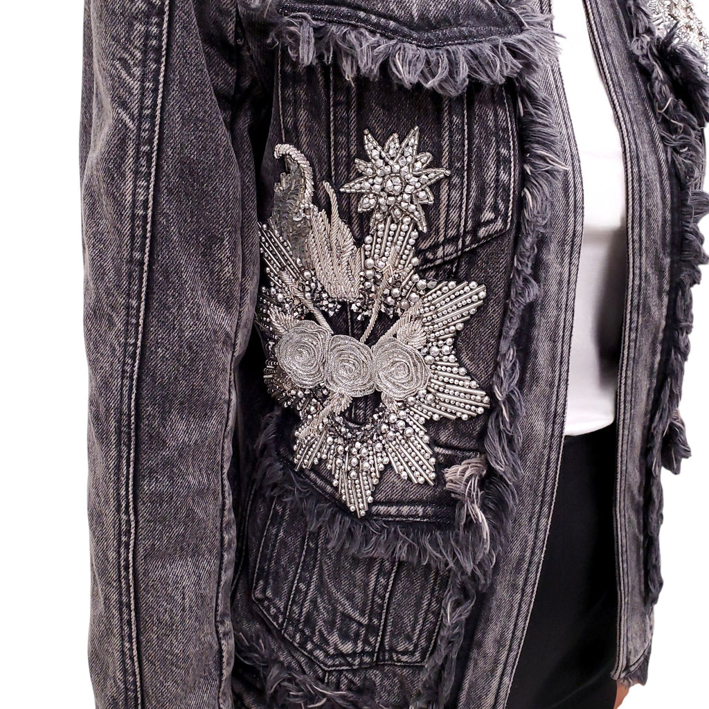 BALMAIN CRYSTAL DENIM JACKET - SIZE 38