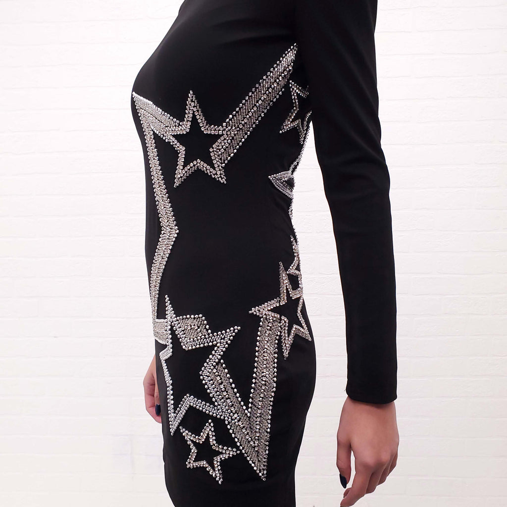 BALMAIN CRYSTAL STAR EMBELLISHED DRESS - SIZE 38
