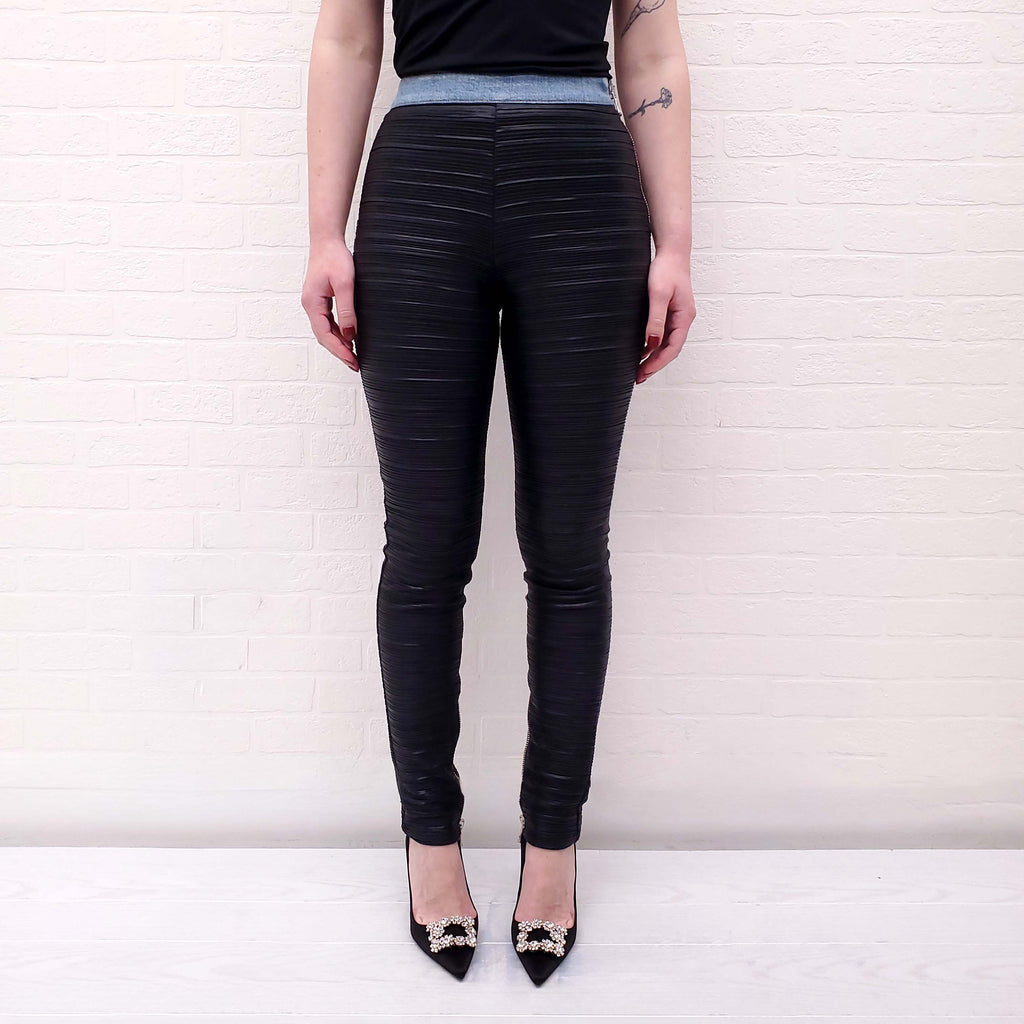 BALMAIN FAUX LEATHER PLEATED SLIM PANT - SIZE 34