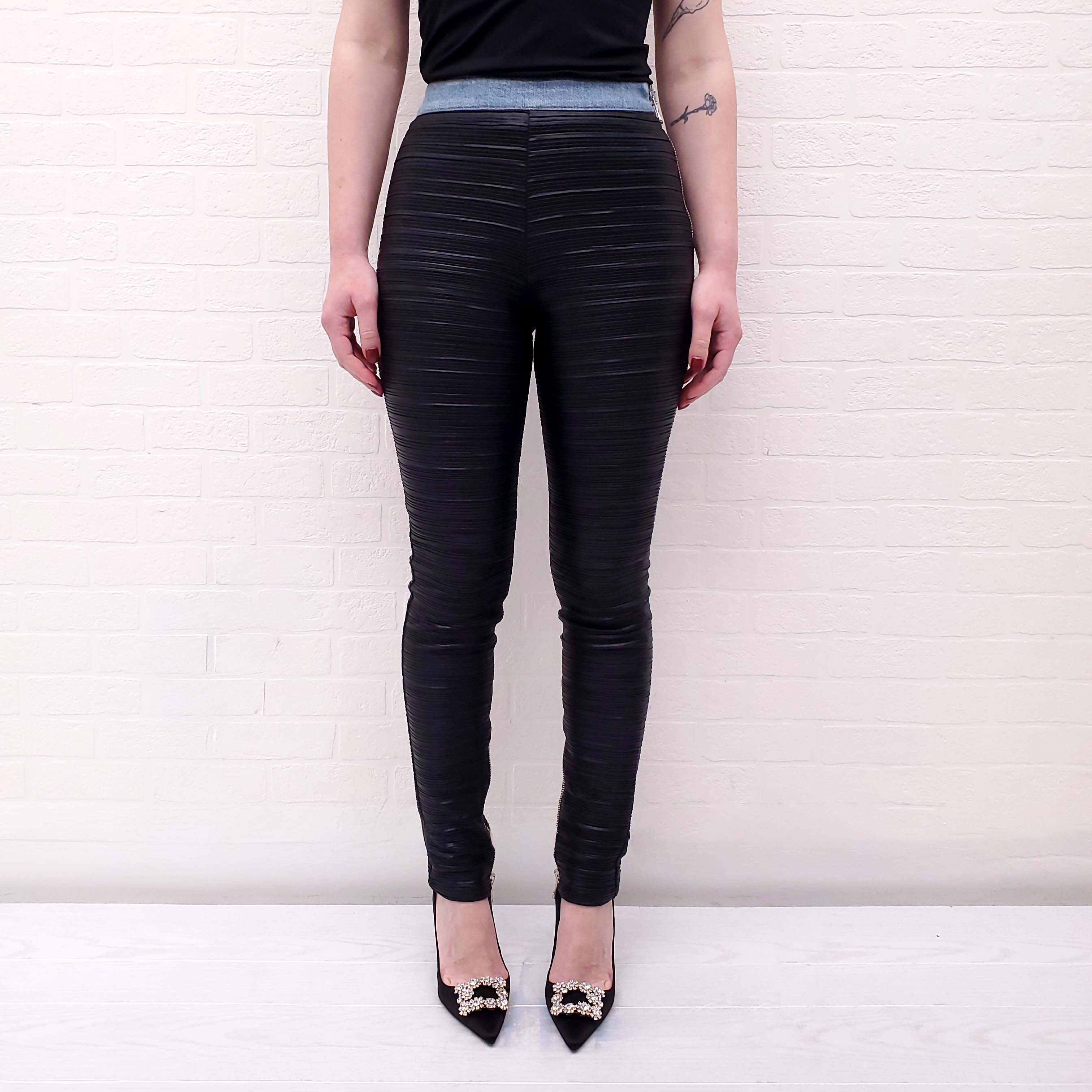 BALMAIN FAUX LEATHER PLEATED SLIM PANT - SIZE 34