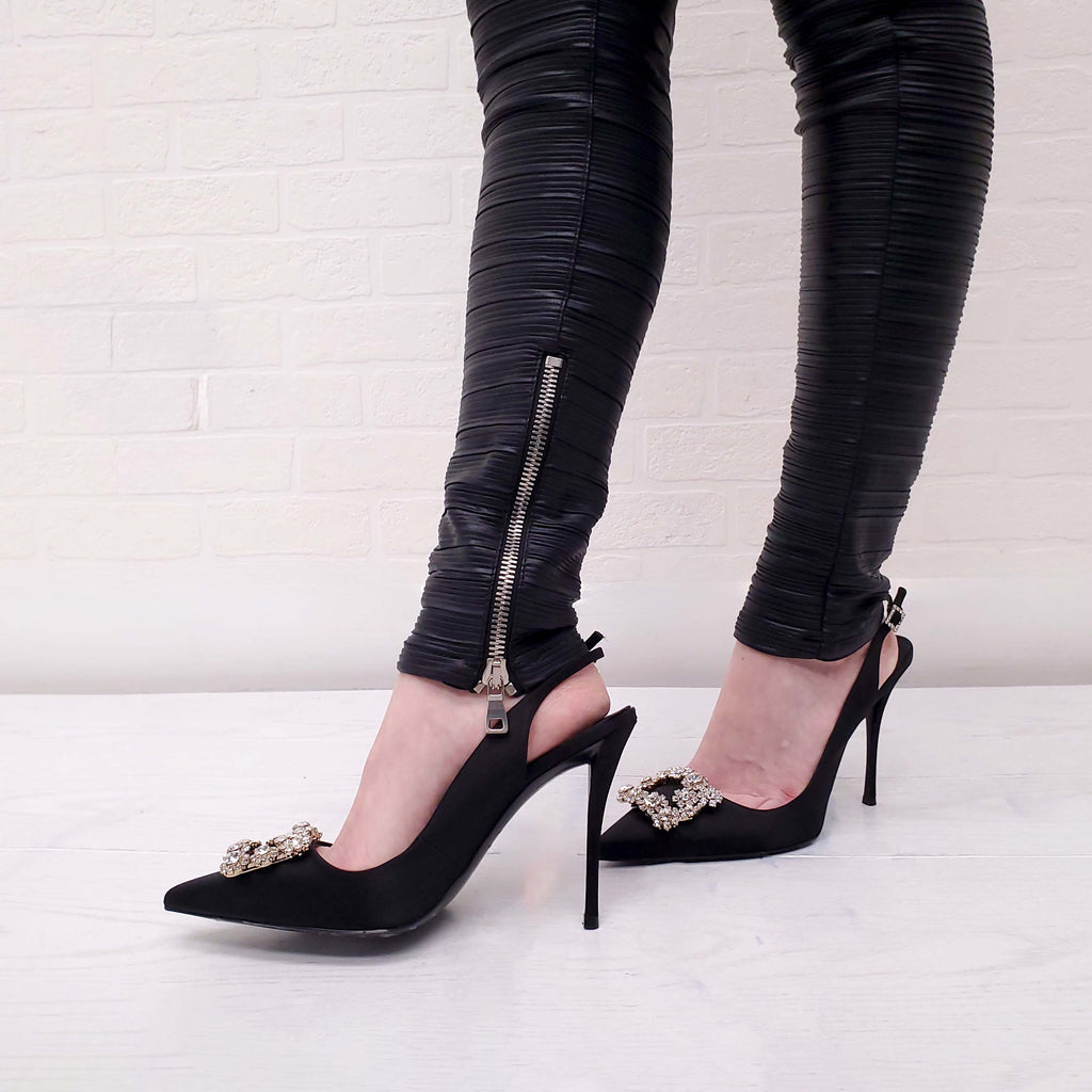 BALMAIN FAUX LEATHER PLEATED SLIM PANT - SIZE 34