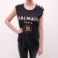 BALMAIN GOLD LOGO SLEEVELESS SHIRT WITH LOGO BUTTONS - SIZE M