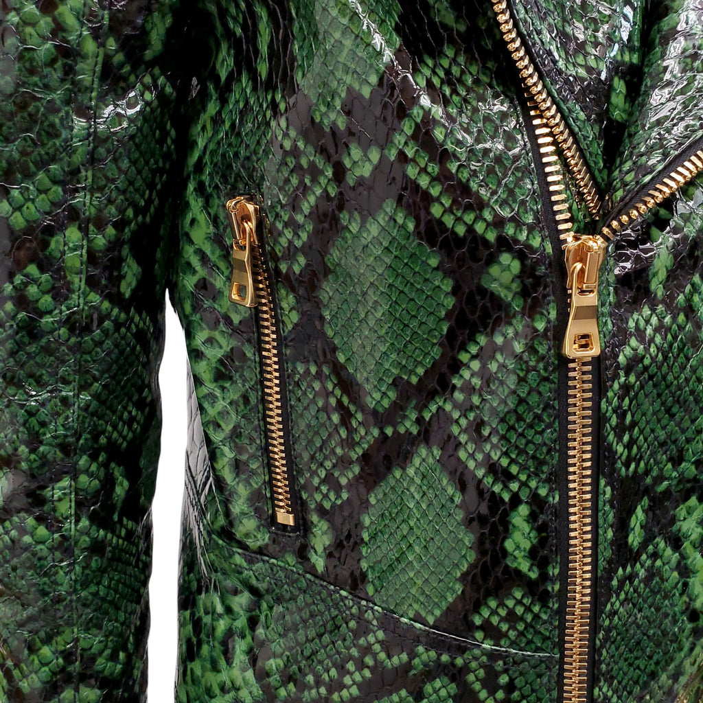 BALMAIN GREEN SNAKE SKIN BOMBER JACKET - SIZE 40 (OVERSIZED)