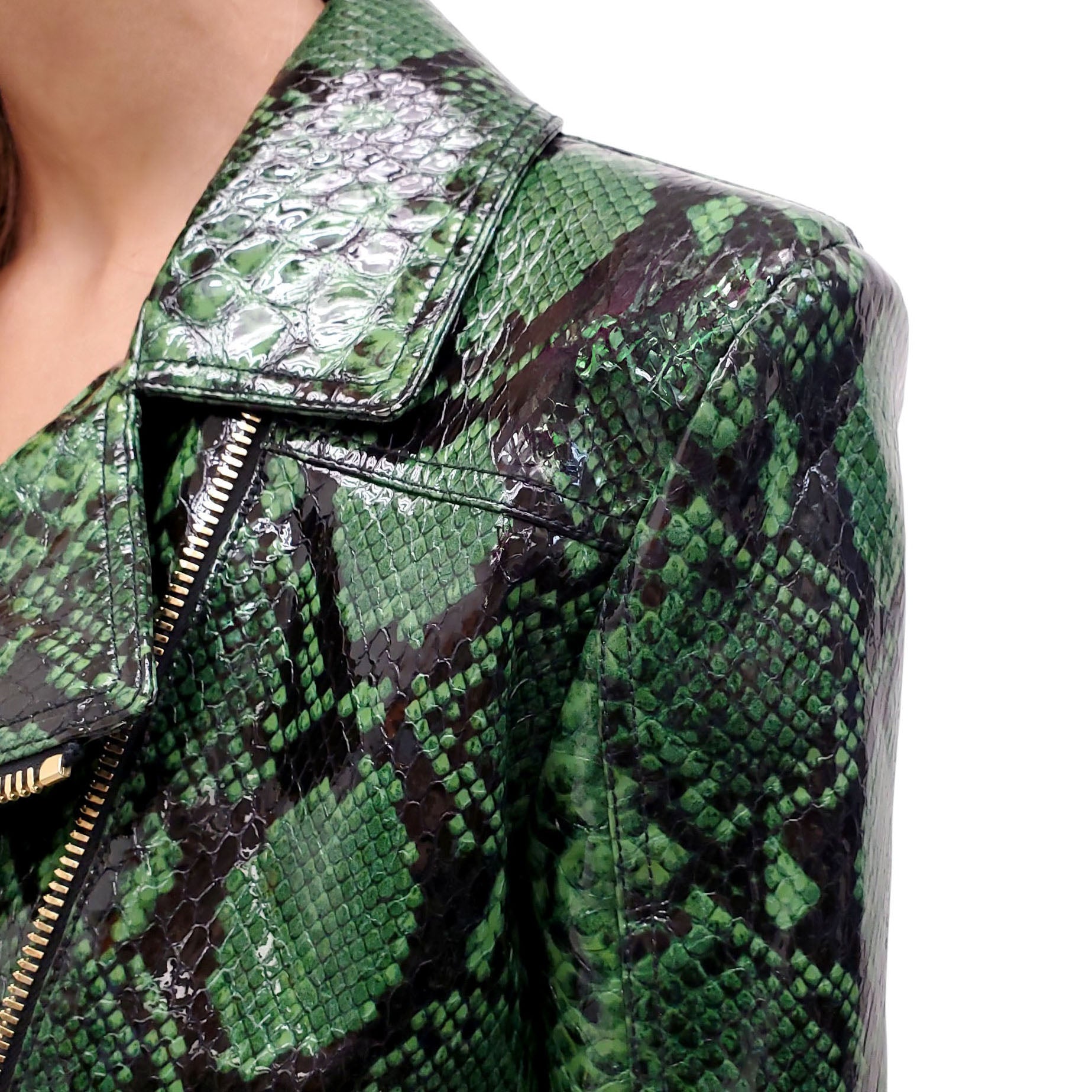 BALMAIN GREEN SNAKE SKIN BOMBER JACKET - SIZE 40 (OVERSIZED)