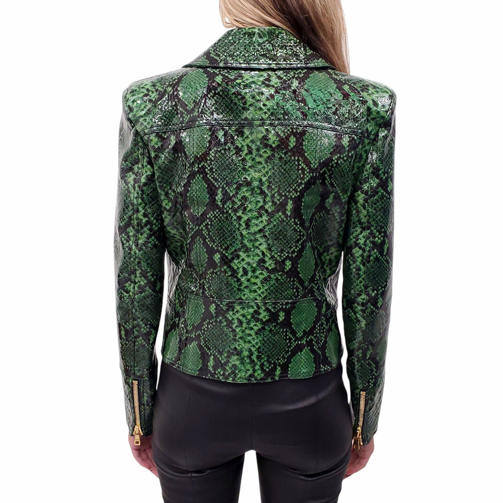 BALMAIN GREEN SNAKE SKIN BOMBER JACKET - SIZE 40 (OVERSIZED)