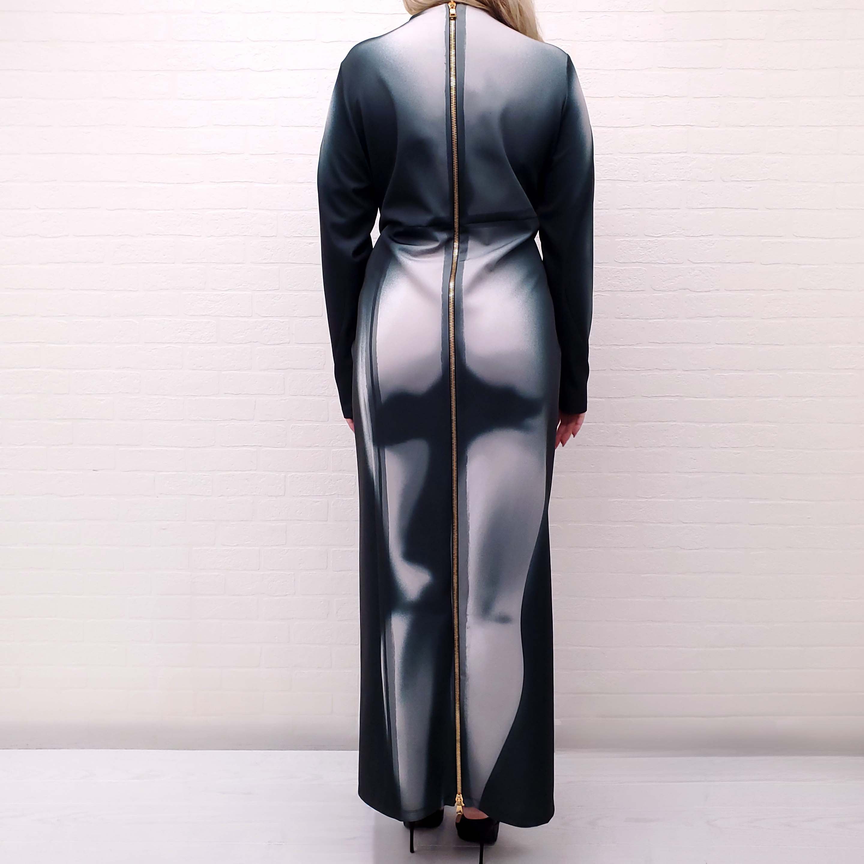 BALMAIN GREY THUMBHOLE MAXI DRESS - SIZE 52