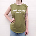 BALMAIN KAKI GREEN LOGO TANK WITH LOGO BUTTONS - SIZE L